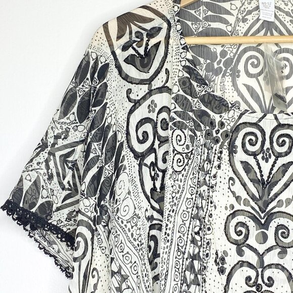NWT Chico's Ramika Peri Poncho Black White One Size Sheer Beaded Embroidered - Picture 10 of 13